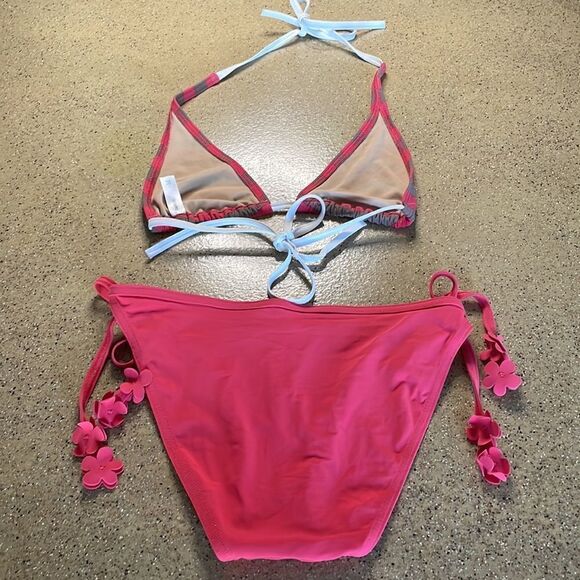 GAP Body pink and tan striped bikini with floral accents - Picture 7 of 12